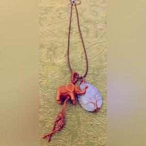 Elephant Charm Aside Wired Blue Gem Stone on Simple 11” Braided Fabric Necklace